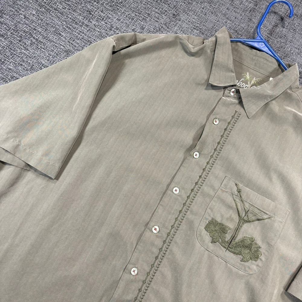 Bamboo Cay Button Down Shirt Mens 4XL Green‎ Martini Embroidery Short Sleeve